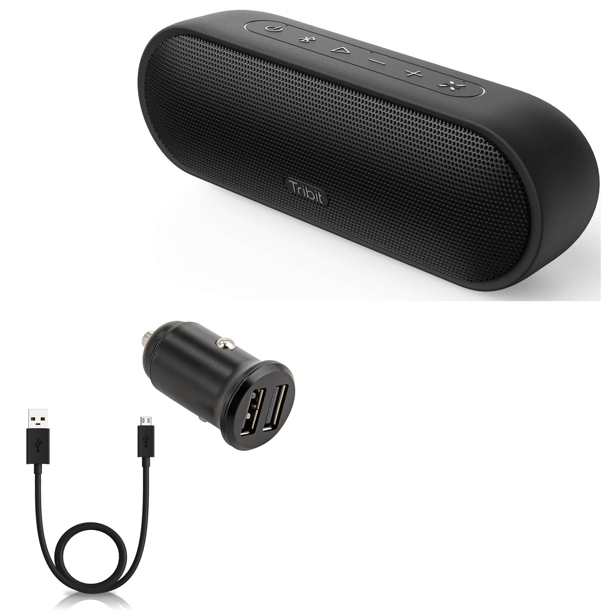 BoxWave Car Charger Compatible with Tribit MaxSound Plus - Minimus Car Charger with DirectSync Cable (4W), Tiny Small Minimal Compact Dual Car Charger - Jet Black