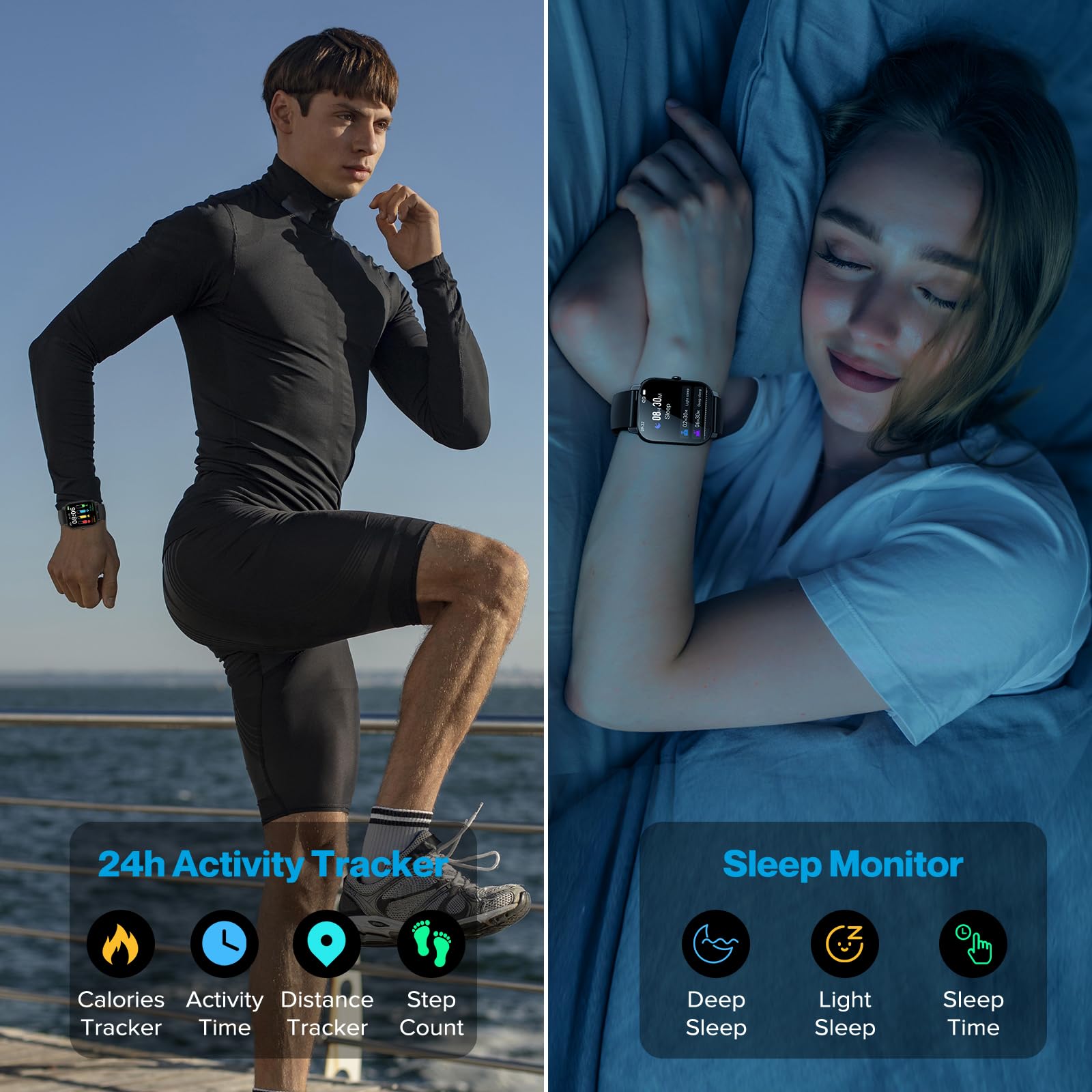 Smartwatch Uomo donna (Rispondere/Fare Chiamate), 1,85" Orologio Smartwatch Uomo Donna, 112 sportivo, IP68 Impermeabile Sportivo Watch con Frequenza Cardiaca/sonno, Fitness Watch per Android e iOS