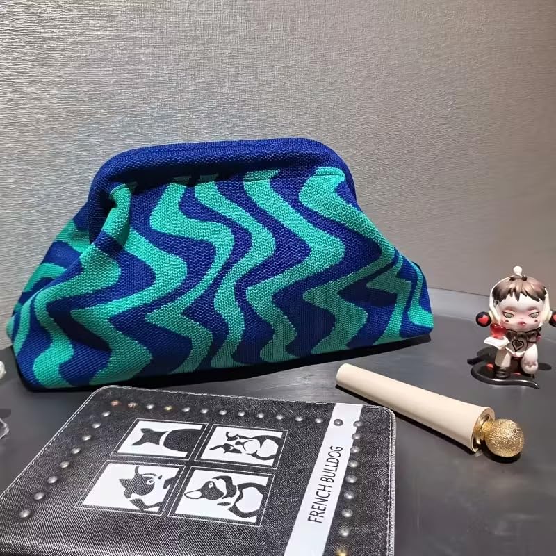 Image of Kawn Women's Striped Crochet Clutch Purse | Woven Handcrafted Shoulder Handbag | Kiss-Lock Dumpling Style Evening Clutch for Daily Use & Outings