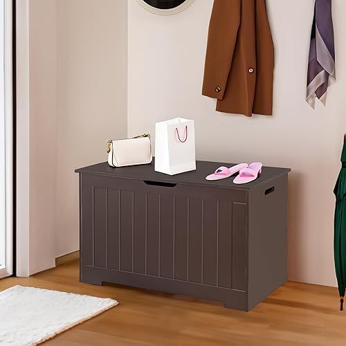 Miniatura 8 de ZENY - Banco de almacenamiento para niños, de madera, con 2 bisagras de seguridad, color marrón