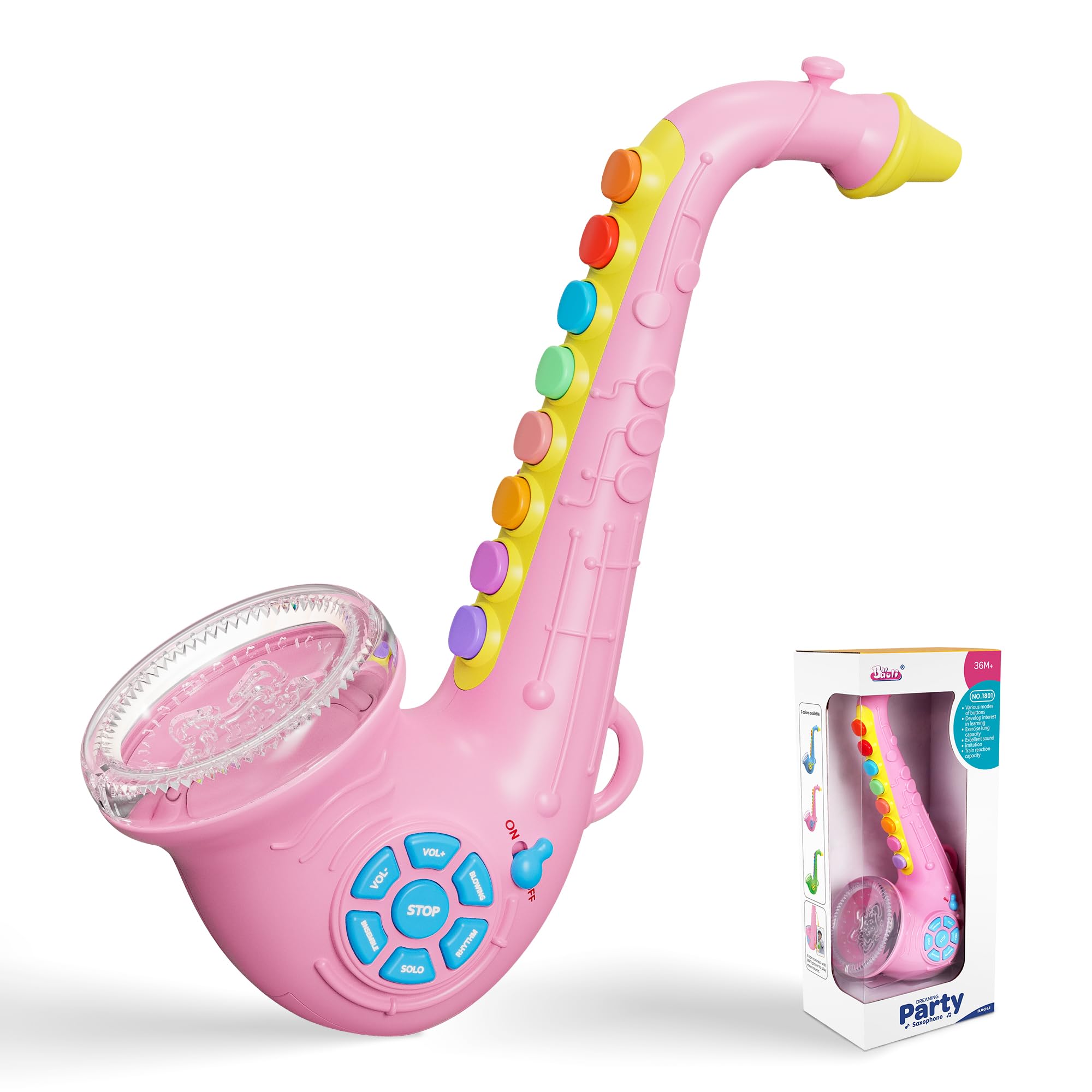Contixo KT1 Toy Saxophone Pink Digital Saxaboom Trumpet Clarinet with Light Sound Early Education Musical Instrument Gift for