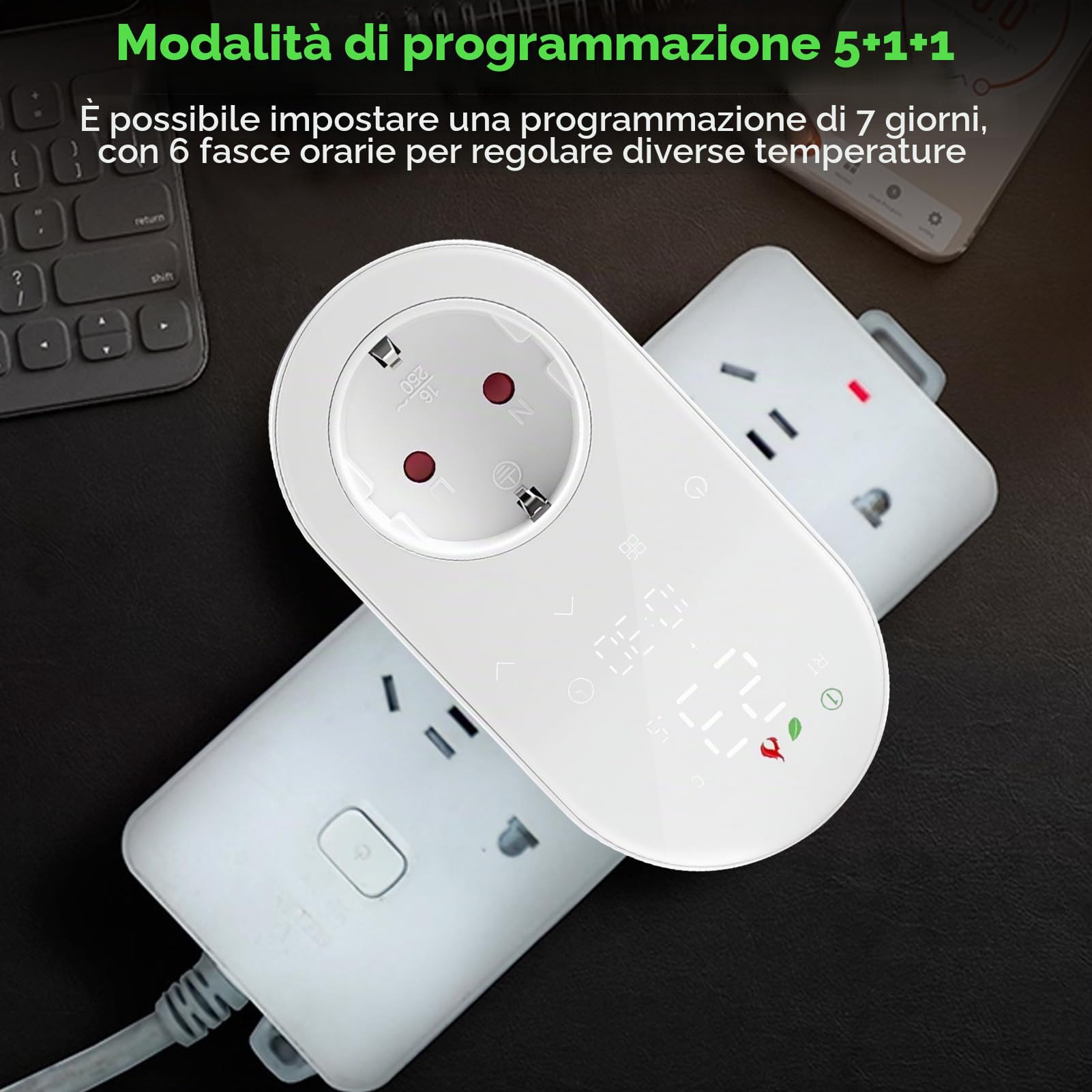 Jadeshay Termostato Intelligente con Presa Programmabile Presa Termostato WiFi 16A 220V con Display LED Controllo Digitale per Riscaldamento e Raffreddamento Compatibile con Alexa e Google Assistant
