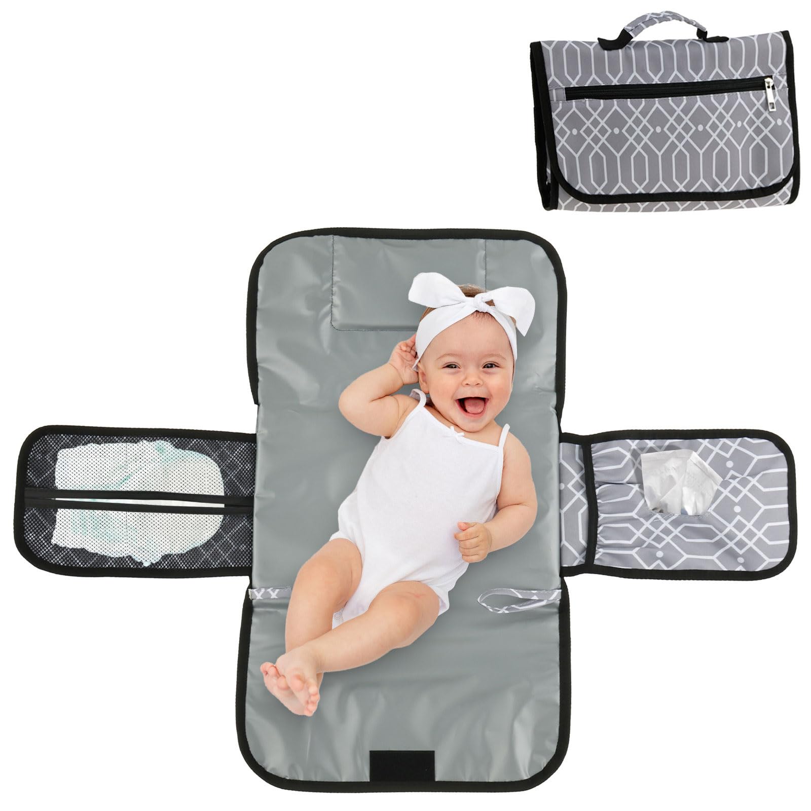 HAIJED Portable Diaper Changing Pad Waterproof Nappy Changing Mat with Wipes Pocket Foldable Travel Baby Changing Pad Lightweight Diaper Changing Mat for Newborns Girls and Boys(Garden rabbit)