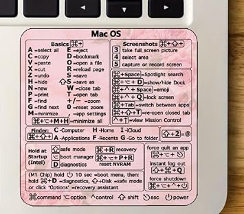 Windows Cheat Sheet Reference Guide, Programming Keyboard Sticker Works with Laptop and Desktop, Pink with Rose Patterned, Home, Office, School, Vinyl, 1PC (Mac Rose)