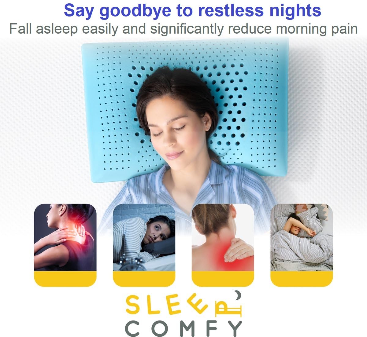 SLEEP COMFY Luksusowa poduszka do aromaterapii oceanicznej z poszewką z pianki Visco z pamięcią kształtu, ergonomiczna, ortopedyczna poduszka pod kark, poduszka do spania dla osób śpiących na plecach,