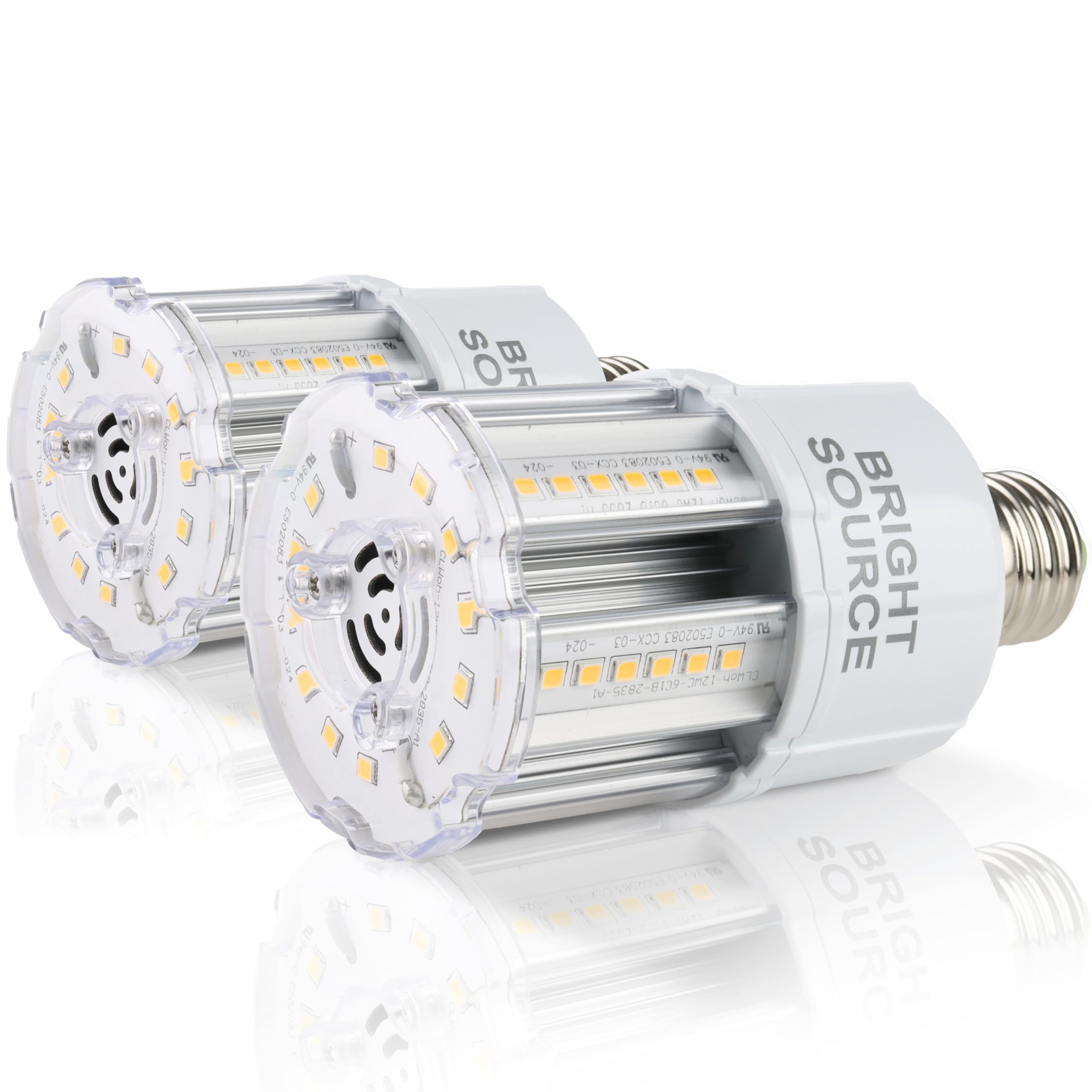 Bright Source LED Corn Light Bulb, E27, 12W, 1560lm, 360° Beam Angle, 6000K Daylight White, Replaces Metal Halide/Son/HID/HPS for Large Spaces/Street/Parking/Garage/Warehouse & Factory, 2 Pack