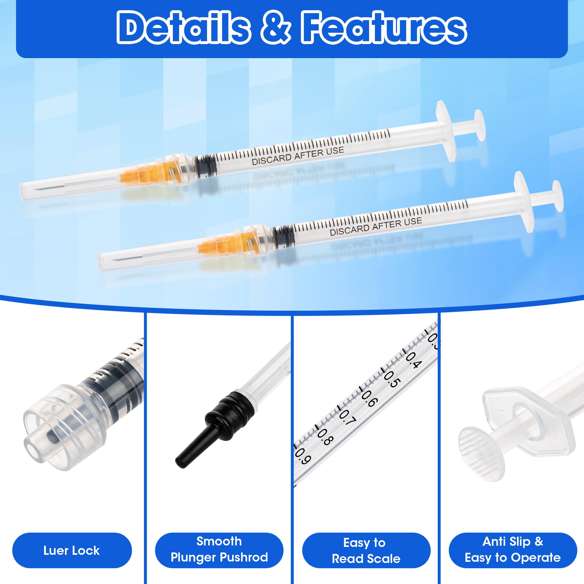25 Gauge 1 inch Syringes Luer Lock Disposable Syringes for Scientific Labs, Industrial Adhesives, Refilling Inks,Individually Wrapped,100 Pack — Amazon image 3