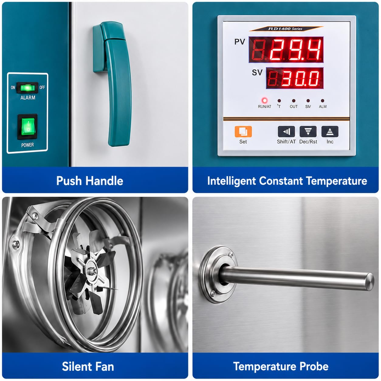 Horno de secado al vacío de laboratorio, 16 L, 1000 W, 50-300 °C, pantalla táctil PID, medidor de vacío, temporizador, alarma de sobrecalentamiento, cámara de acero inoxidable