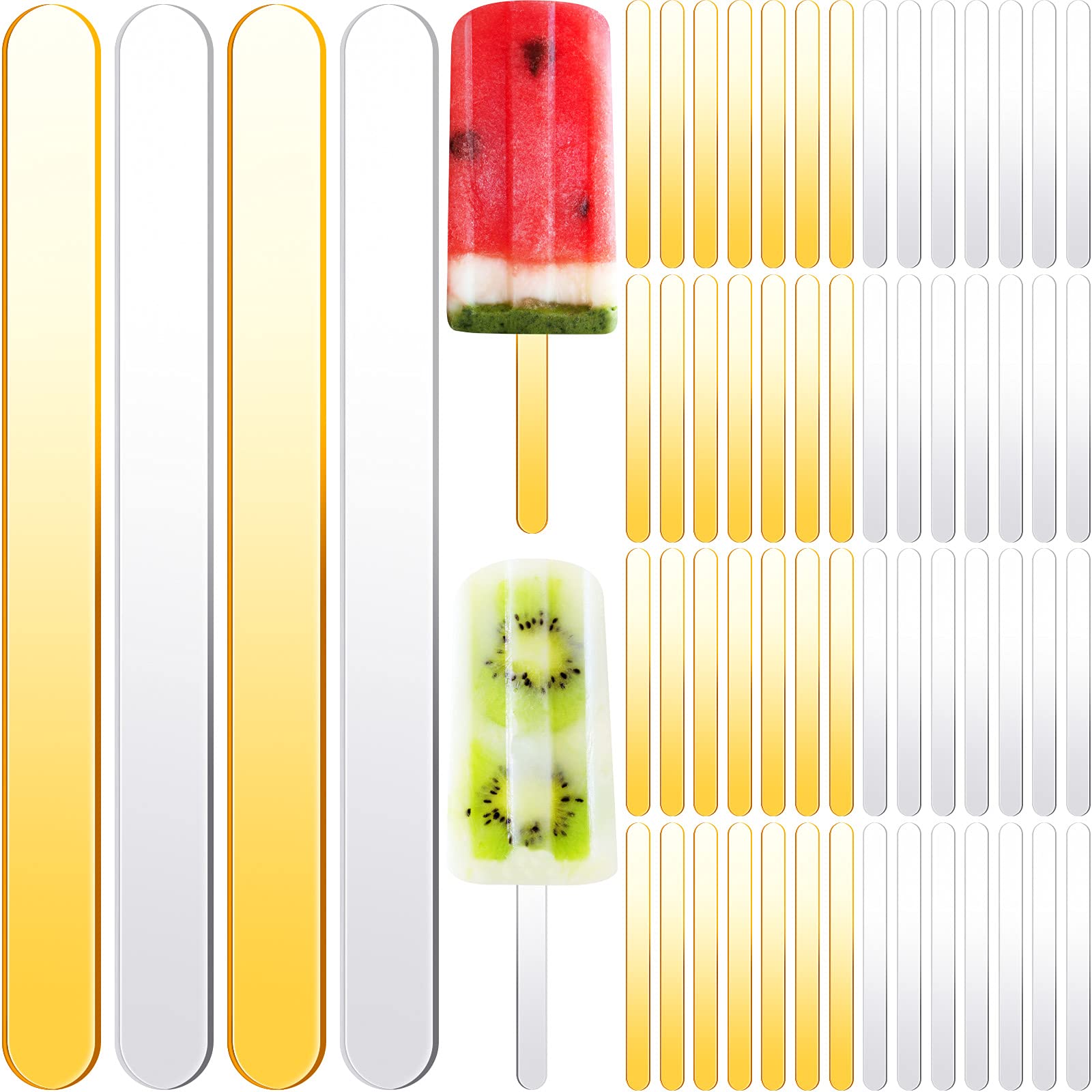 Geiserailie60 Pieces Large Acrylic Cakesicle Popsicle Sticks 4.5 Inch Reusable Mirror Ice Cream Sticks Popsicle Stick Craft Ice Pop Sticks for Party, Festival and Home DIY, Gold and Silver
