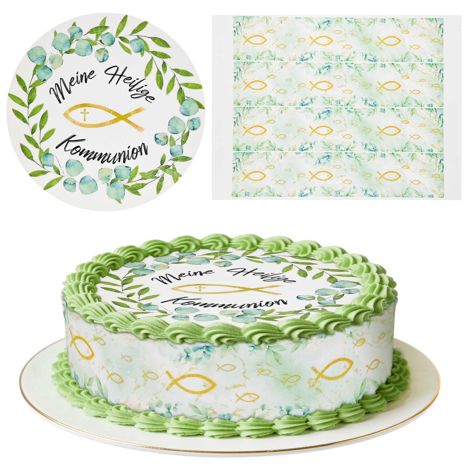 5 Stück Tortenaufleger Kommunion, Tortendeko Kommunion Essbar mit Essbar Tortenband Konfirmations, Meinekommunion Tortendeko, Kommunionkuchen Deko für Mädchen Junge