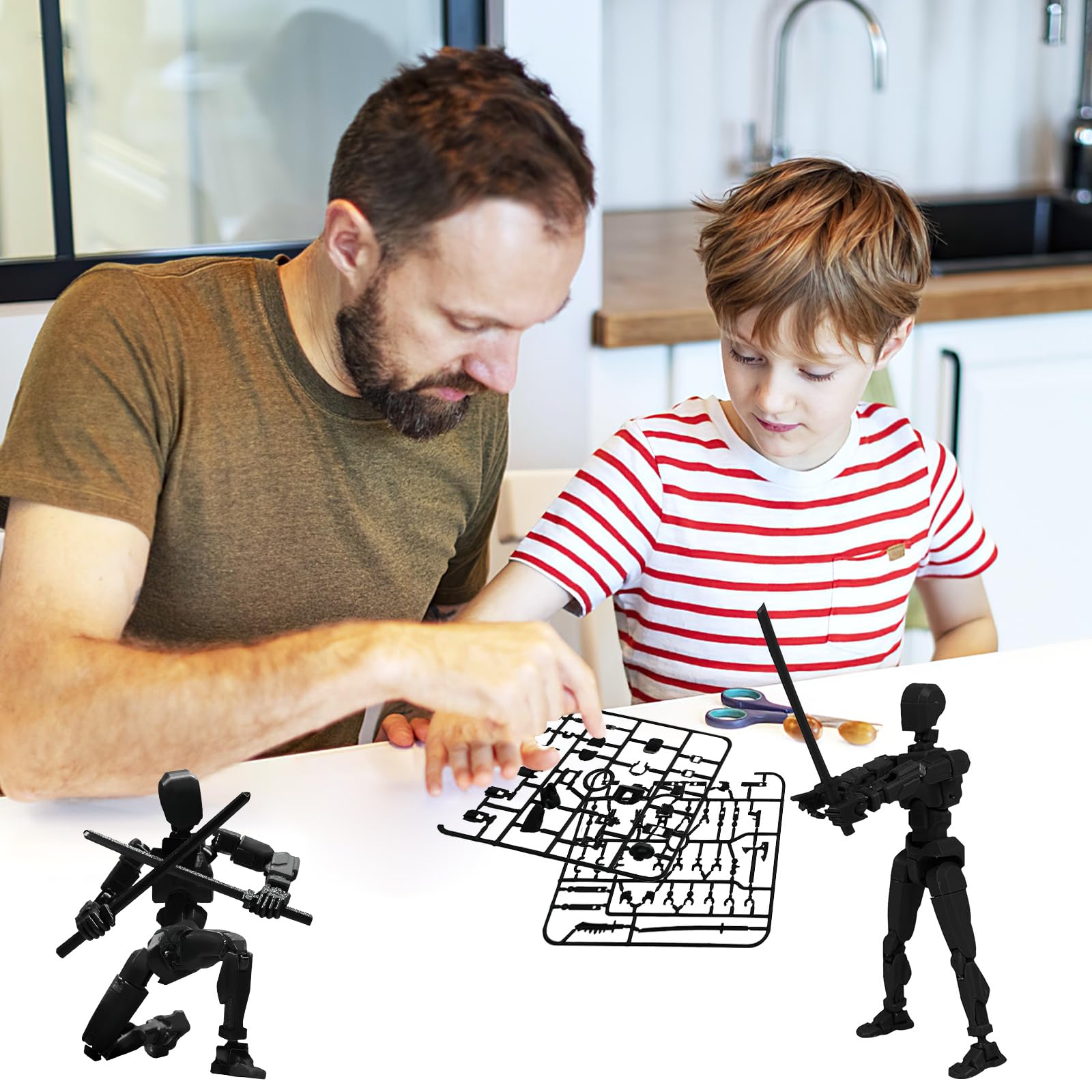 Set Di Figure D'Azione Magnetiche 32 In 1: Multiarticolate Stampate In 3D Con Accessori, Bianco Latte - 4