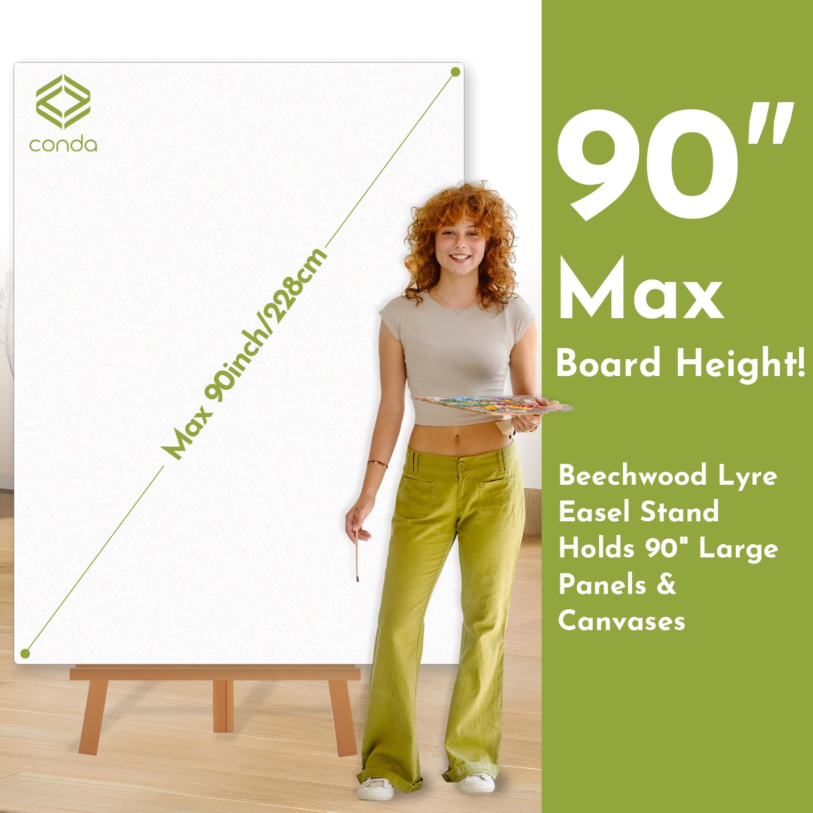 CONDA Cavalletto regolabile in legno per esposizione, cavalletto in legno di faggio con telaio ad A, può contenere tele fino a 152,4 cm, cavalletto inclinabile da pavimento per esposizione, pittura,