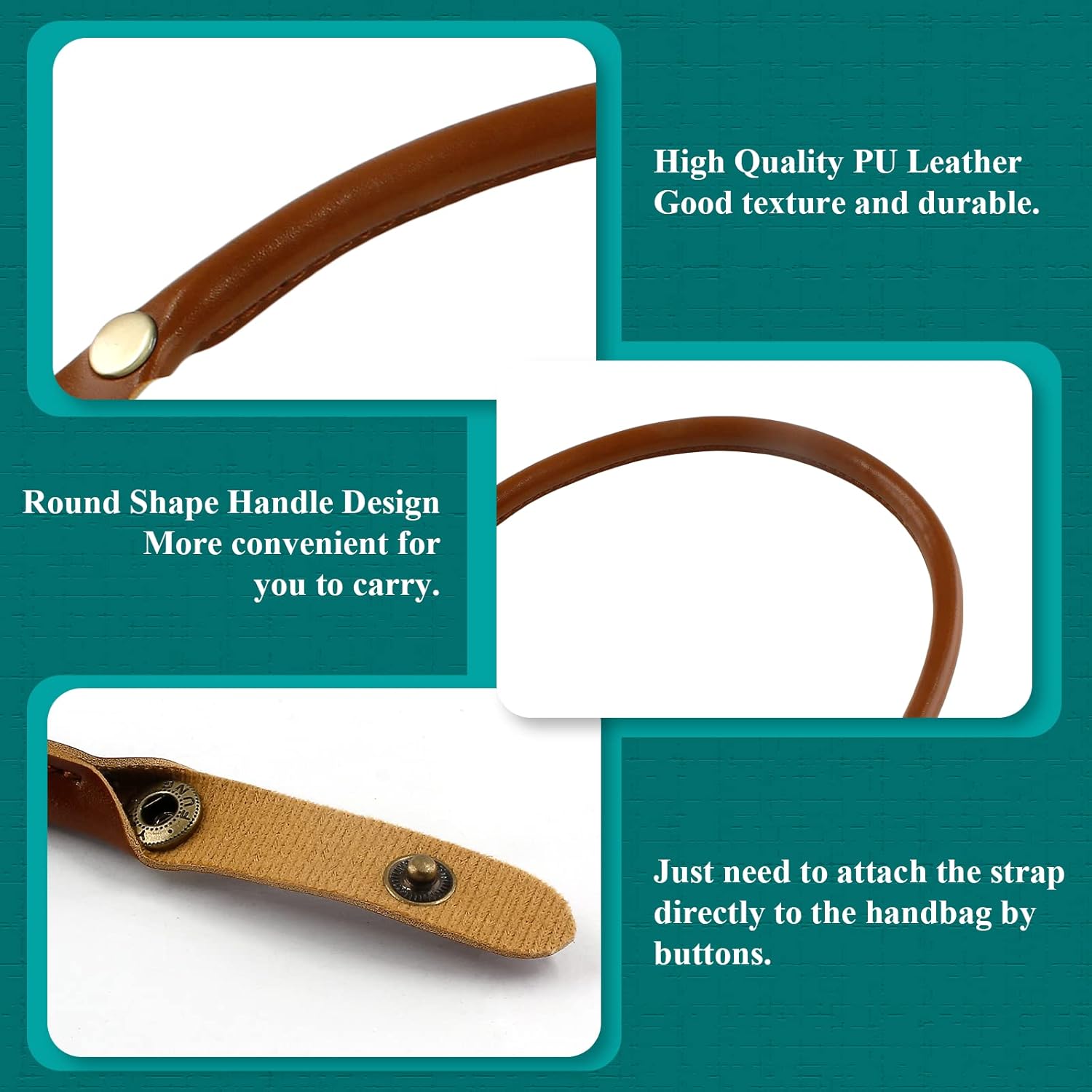 2Pcs Replacement Purse Handles PU Leather Purse Strap Handbag Handles with Button for Bags DIY Making Accessories (15.6 Inch, Brown) - Image 3