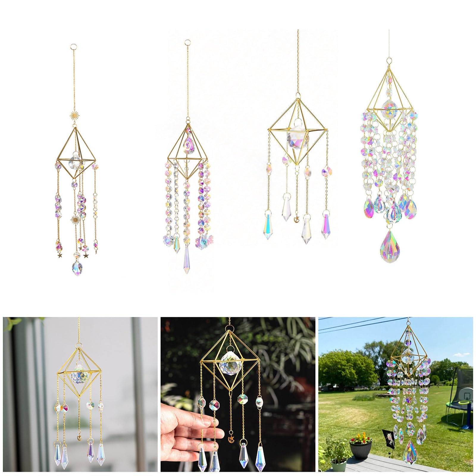 Kryształowa ozdoba odbijająca światło, Kryształowe Suncatchers Multicolor 4 style wiszące wiatrchimes do wnętrz i ogrodów(3)