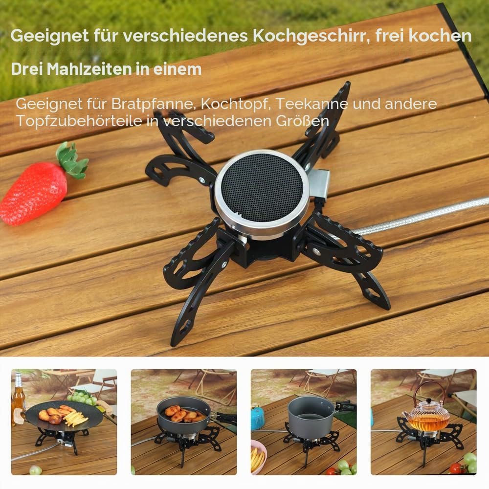 REDSUN FD1 Tragbarer Infrarot Campingkocher, Winddichter Outdoor Gaskocher & Backpacking-Herd, Ideal für Survival & Wandern, FD1 Gaskocher + EVA-Tasche + Adapter-Set + Topfträger