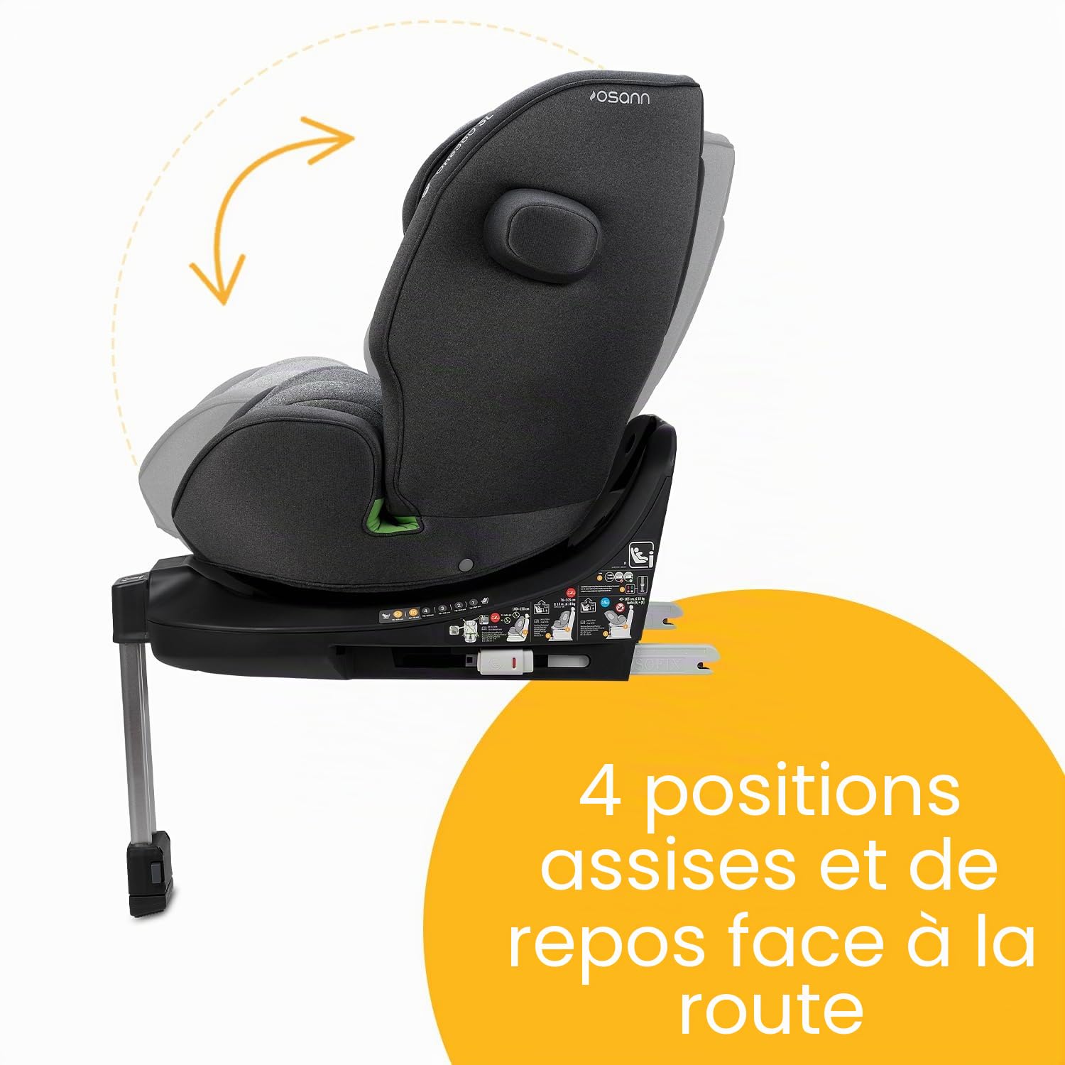 OSANN - Siège auto bébé/enfant One360 SL Rotatif 360° Isofix/Jambe de force - 40-150 cm - 0 à 12 ans - Groupe 1/2/3 - Gris, Hauteurs 14 positions, Dos/Face à la route, Supports pour sangles d'épaules
