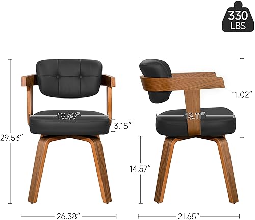 Miniatura 2 de Art Leon Silla de escritorio de oficina en casa, silla moderna de mediados de siglo, silla de oficina de piel sintética sin ruedas, cómoda silla con