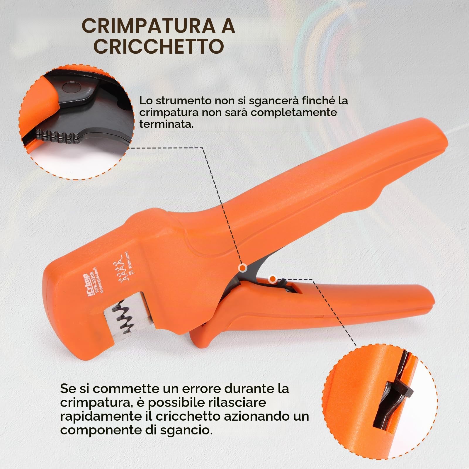 iCrimp - Pinza crimpatrice a barilotto aperto, 0,08-0,5 mm² (32-20 AWG) per micro connettori, pinza crimpatrice per JST Molex JAE, strumento di crimpatura di precisione per micro connettori