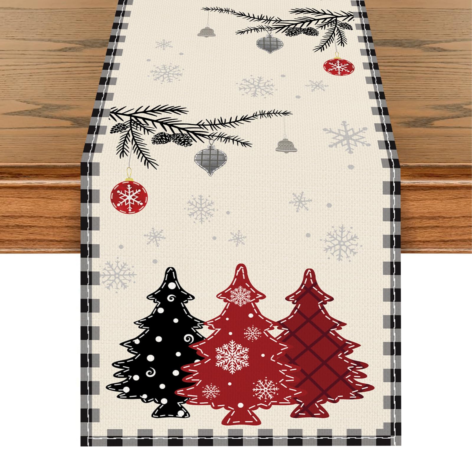 Christmas Table Runner 230x33cm, White Modern Christmas Decorations With Snowflake Pine Tree