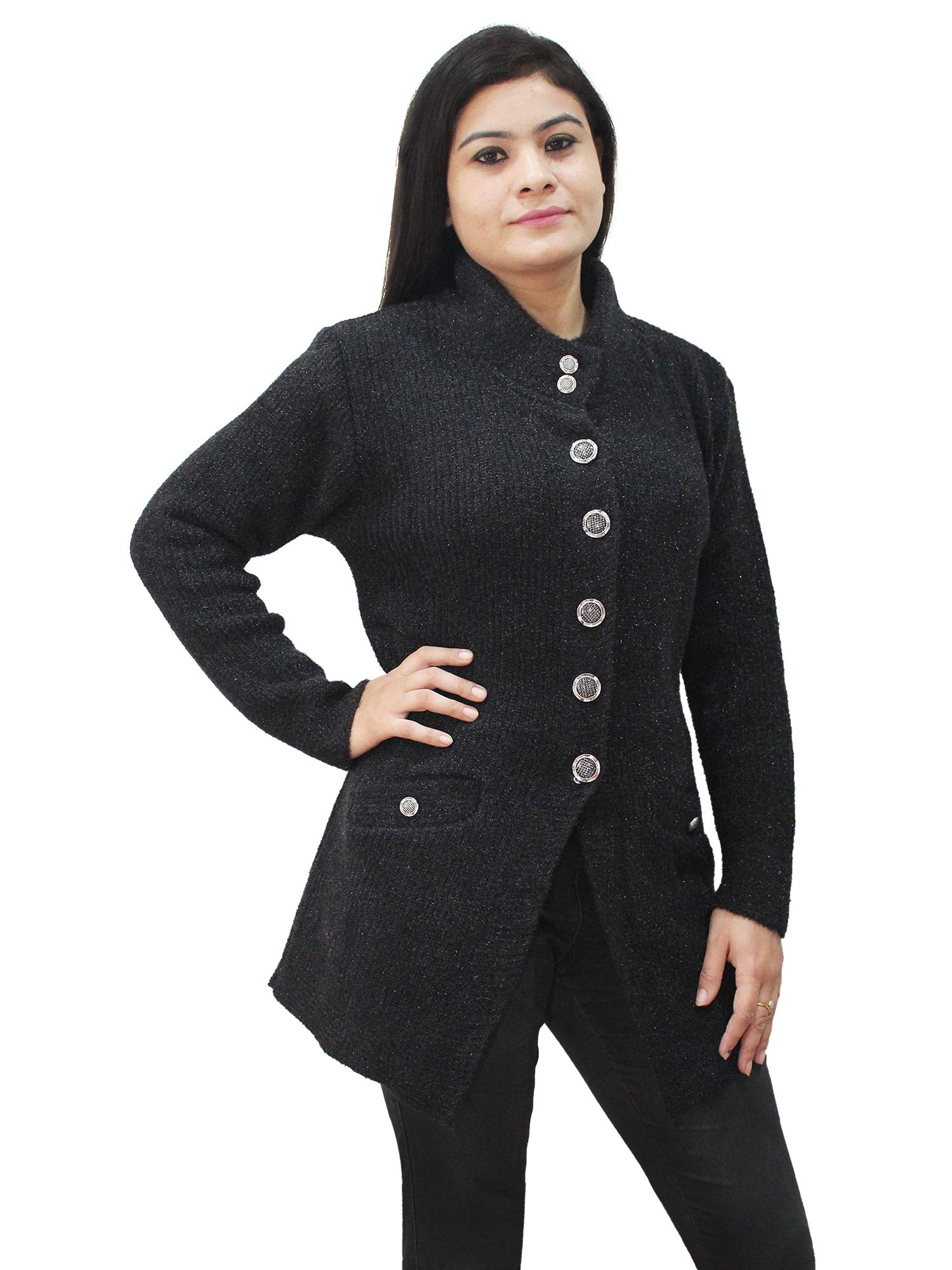 matelco Women's Wool Collared Neck Cardigan with Pockets-picture-10