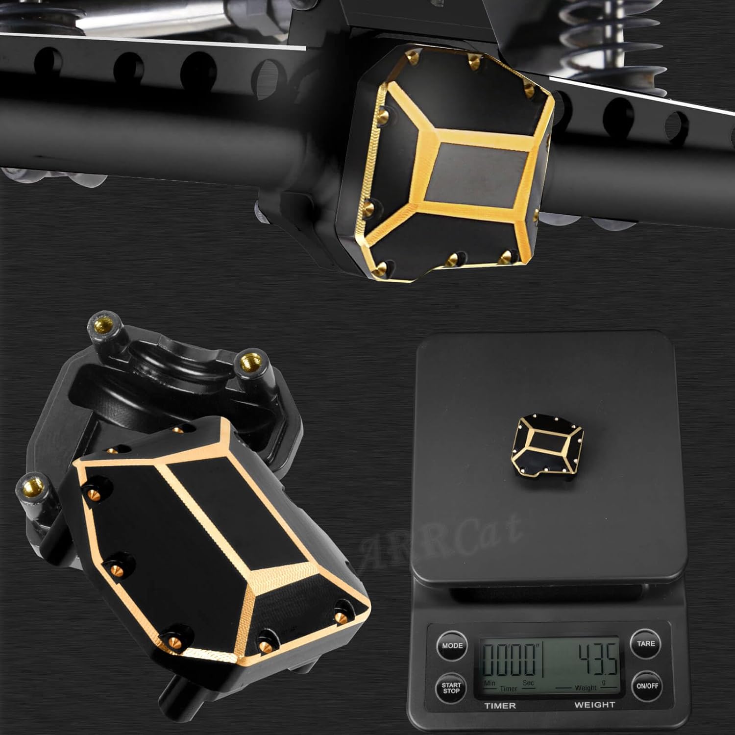 RC Upgrades Part for SCX10 III,Aluminum Front Rear Portal Axles/Brass Axle Diff Cover/Front Inner Portal Covers Steering Knuckles/Portal Covers Weights,Black