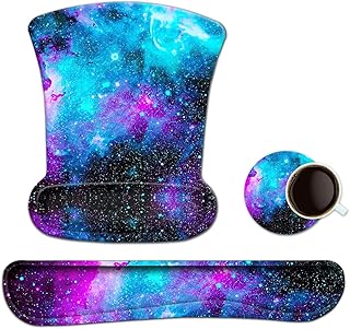ToLuLu Keyboard Wrist Rest Pad Ergonomic Mouse Pad Set, Cute Gel Mouse Pad for Computer Laptop, Non Slip Mousepad Keyboard Wrist Support with Raised Memory Foam for Easy Typing Pain Relief, Galaxy