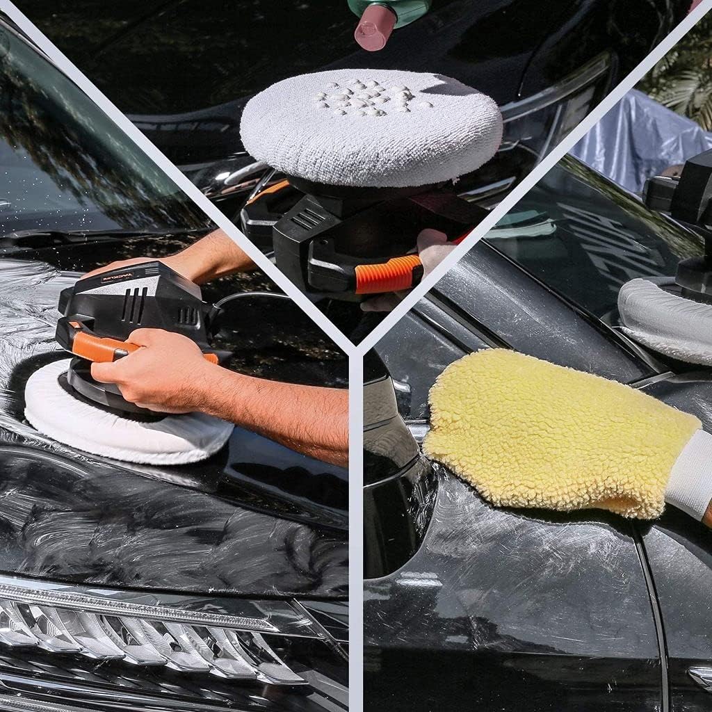 Waxer Polisher 1.1Amp, 10-Inch Dual Action Random Orbital Car Buffer Polisher Waxer, 10Ft Power Cord, Variable Speed, With Polisher Pad Bonnets and Gloves, Ideal for Car Waxing - TCP01A