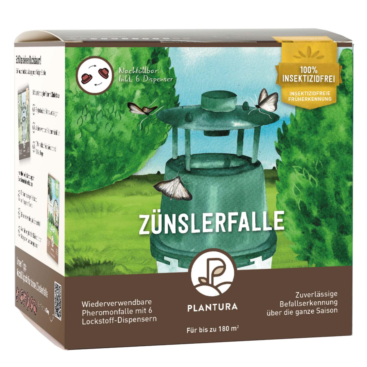 Plantura Zünslerfalle, insektizidfreie Pheromonfalle für Buchsbaumzünsler, mit 6 Lockstoff-Dispensern