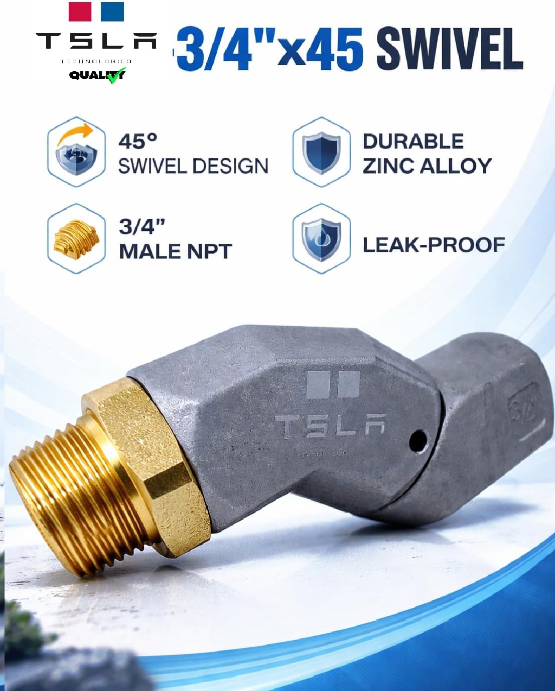3/4" Fuel Hose Swivel Fitting, 360° Rotating Connector, NPT Thread, 3/4"x45 Heavy-Duty, similar quality as OPW45