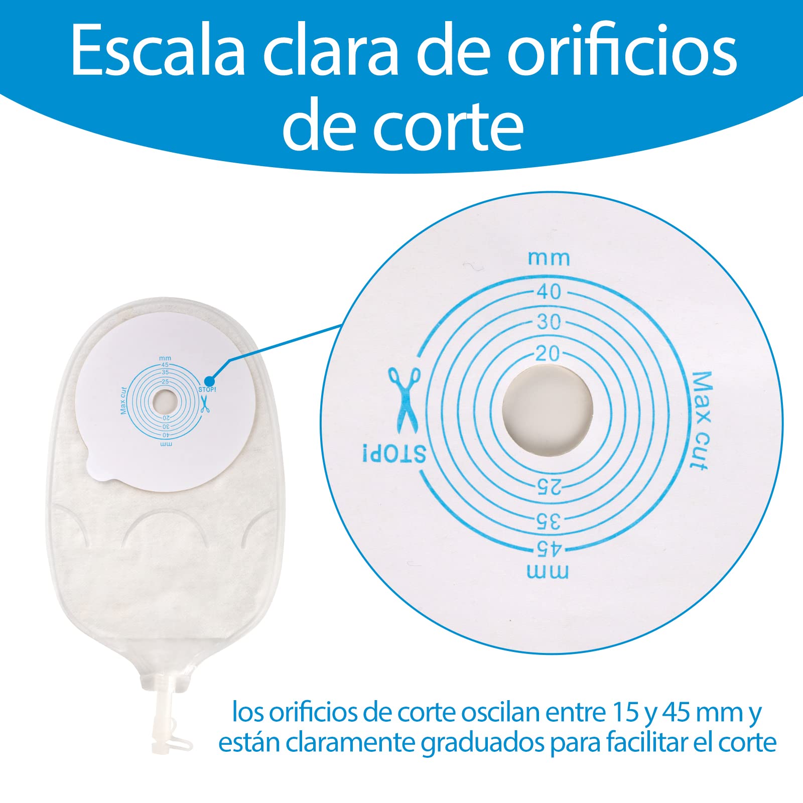 Bolsa Para Estoma Una Pieza Urostomía Suministros Diseño Antirretorno Cortar 15-45 Mm
