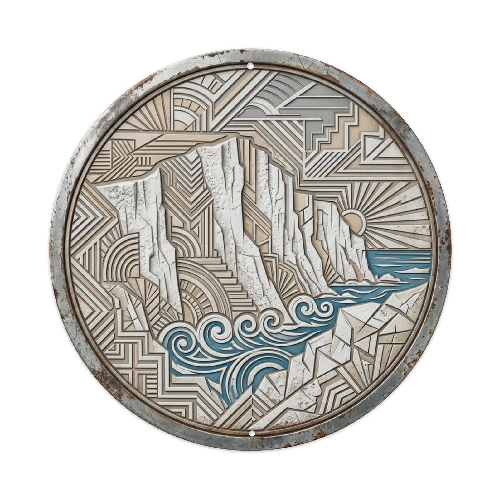Dover Macro Cliffs Travel Metal Tin Sign Plaque Wall Decor for Cafe, Club Bar, Office, Home Garden Round Metal Poster 8x8Inch