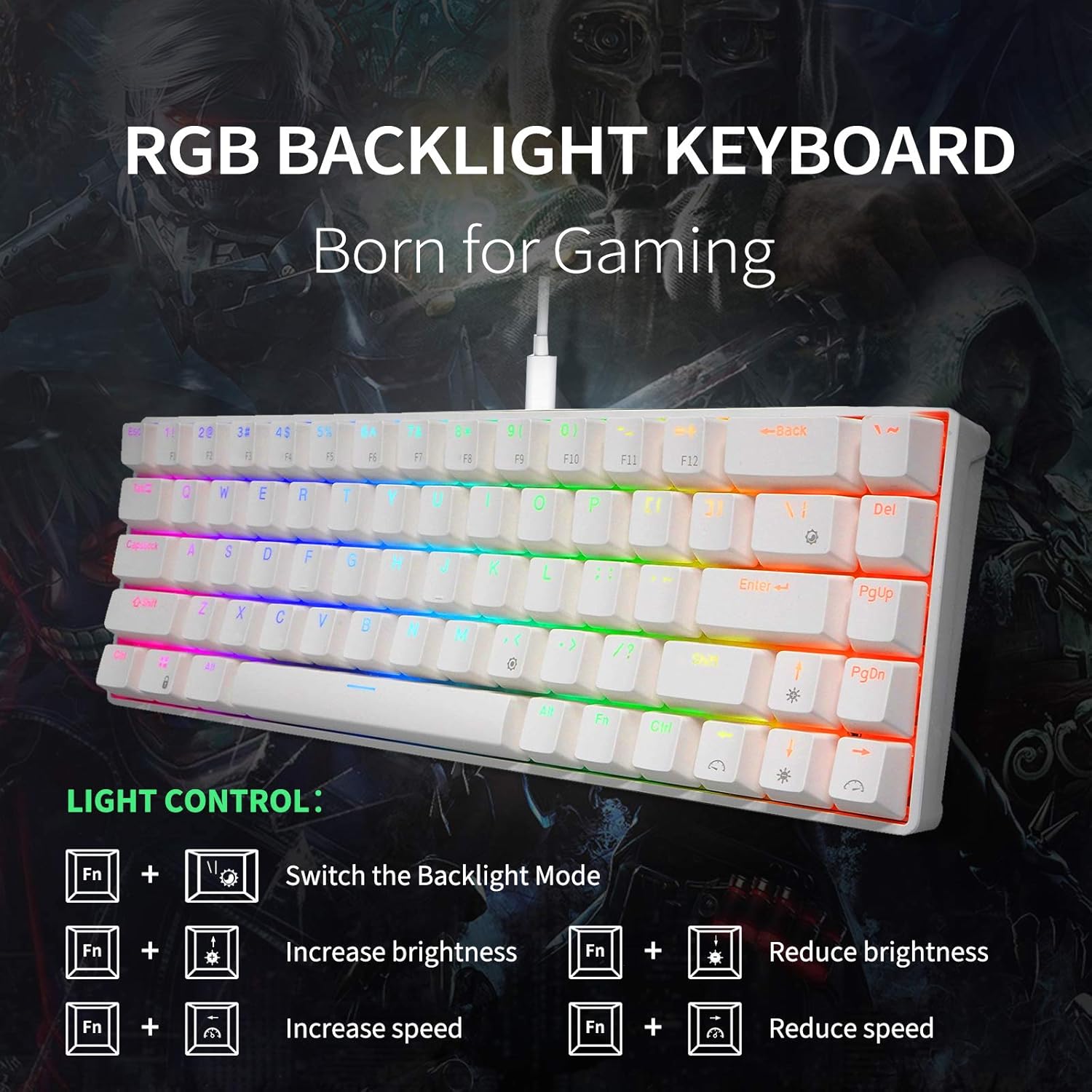 One-Day Sale: Up to 60% Off RK ROYAL KLUDGE RK68 (RK855) Wired 65% Mechanical Keyboard, RGB Backlit Ultra-Compact 60% Layout 68 Keys Gaming Keyboard, Hot Swappable Keyboard with Stand-Alone Arrow/Control Keys, Blue Switch, White