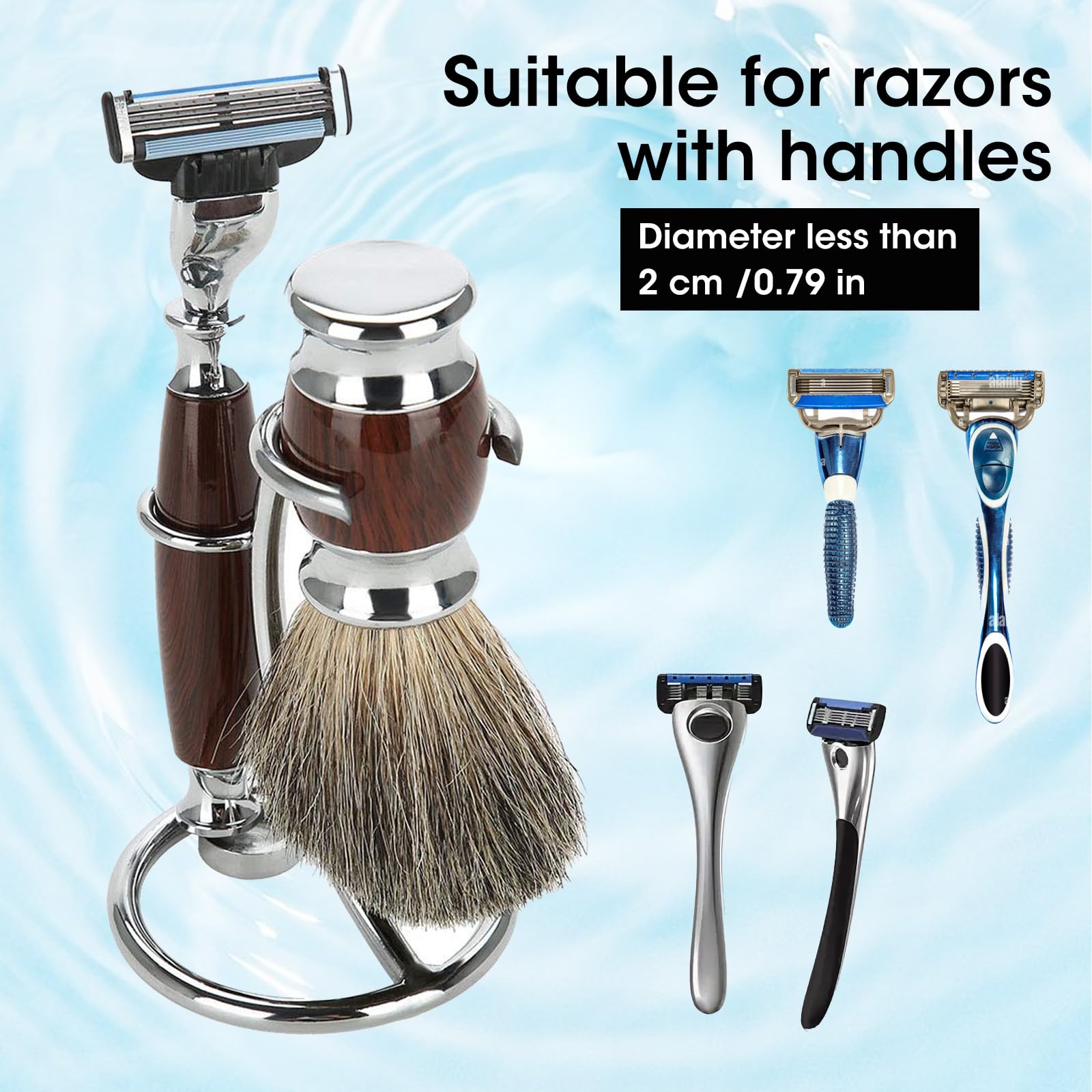 2 in 1 Supporto per Pennello da Rasoio In Acciaio Inox Portatile Supporto per Pennello da Barba Supporto per Rasoio e Pennello da Rasatura per Uomo Domestico e in Viaggio Argento
