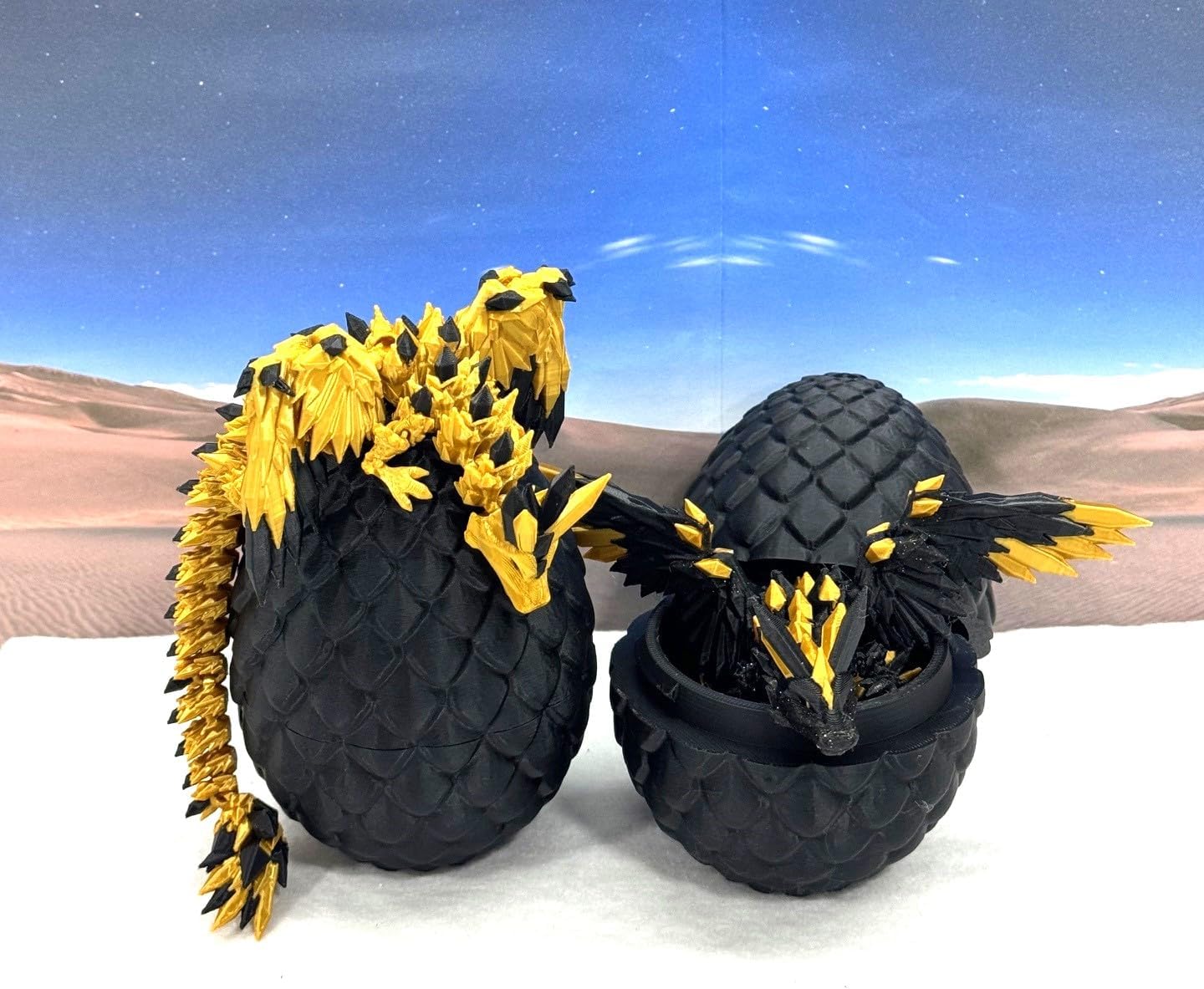 Crystal Winged Dragon with Dragon Egg, 2 PCS 3D Printed Articulated Dragon with Wings, Black Crystal Winged Dragon, Fidget ADHD Autism Toy CW004-CW005