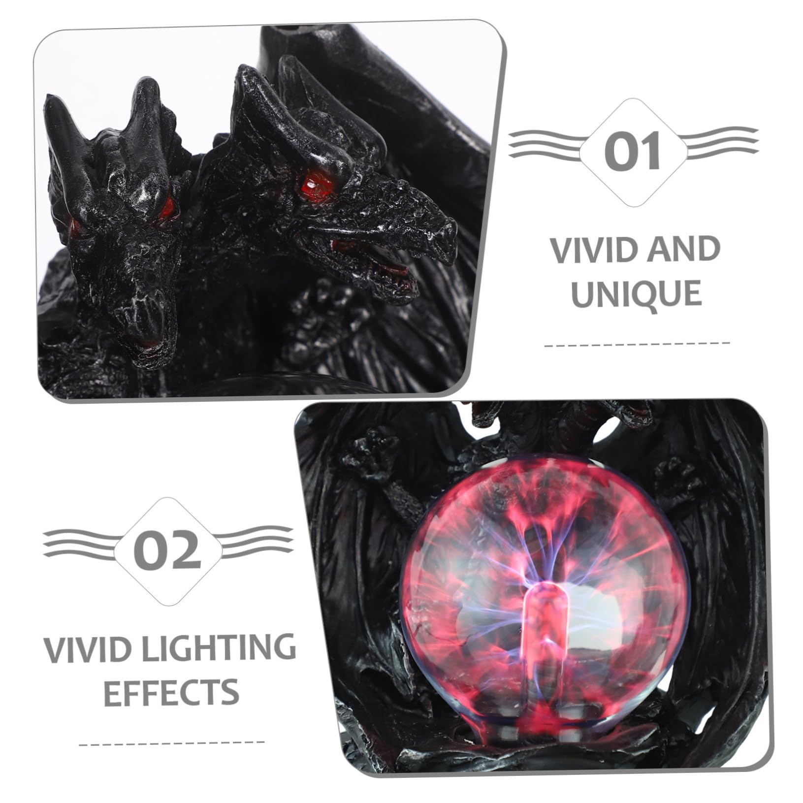 BESTYASH Lampada Palla di Plasma Drago Nero in Resina con Illuminazione Colorata Usb, Design Fantastico per Decorazioni Halloween, Setup Plug-and-play ed Efficienza