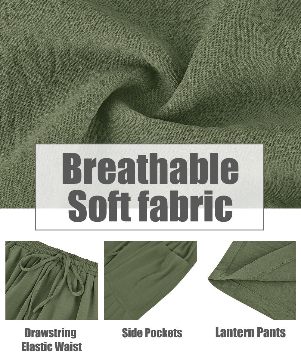 CARCOS Plus Size Pants Womens Summer Palazzo Harem Pants Drawstring Lantern Beach Pant Ankle Vacation Pant with Pocket Xl-5XL - Image 5