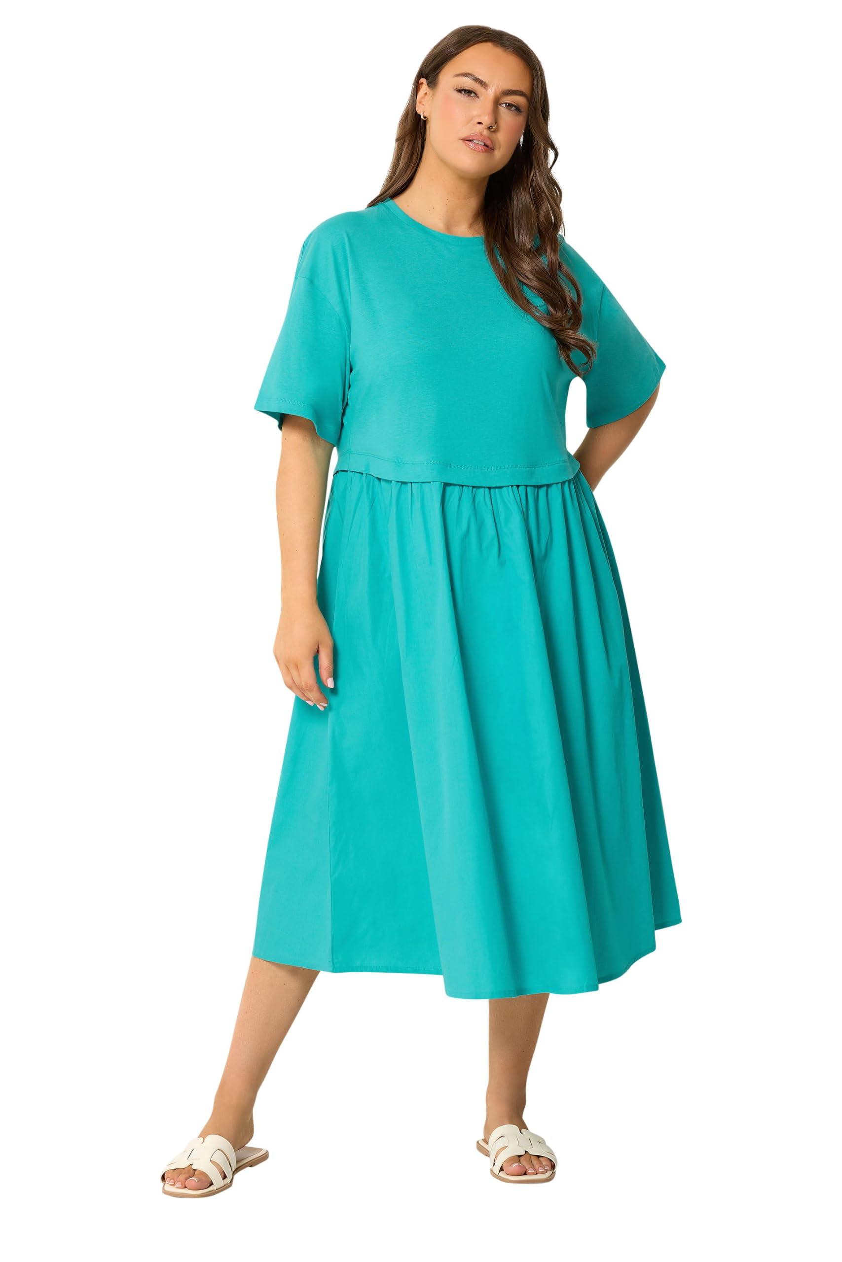Yours Women's Teal Poplin T-Shirt Midi Dress In Size 22-24