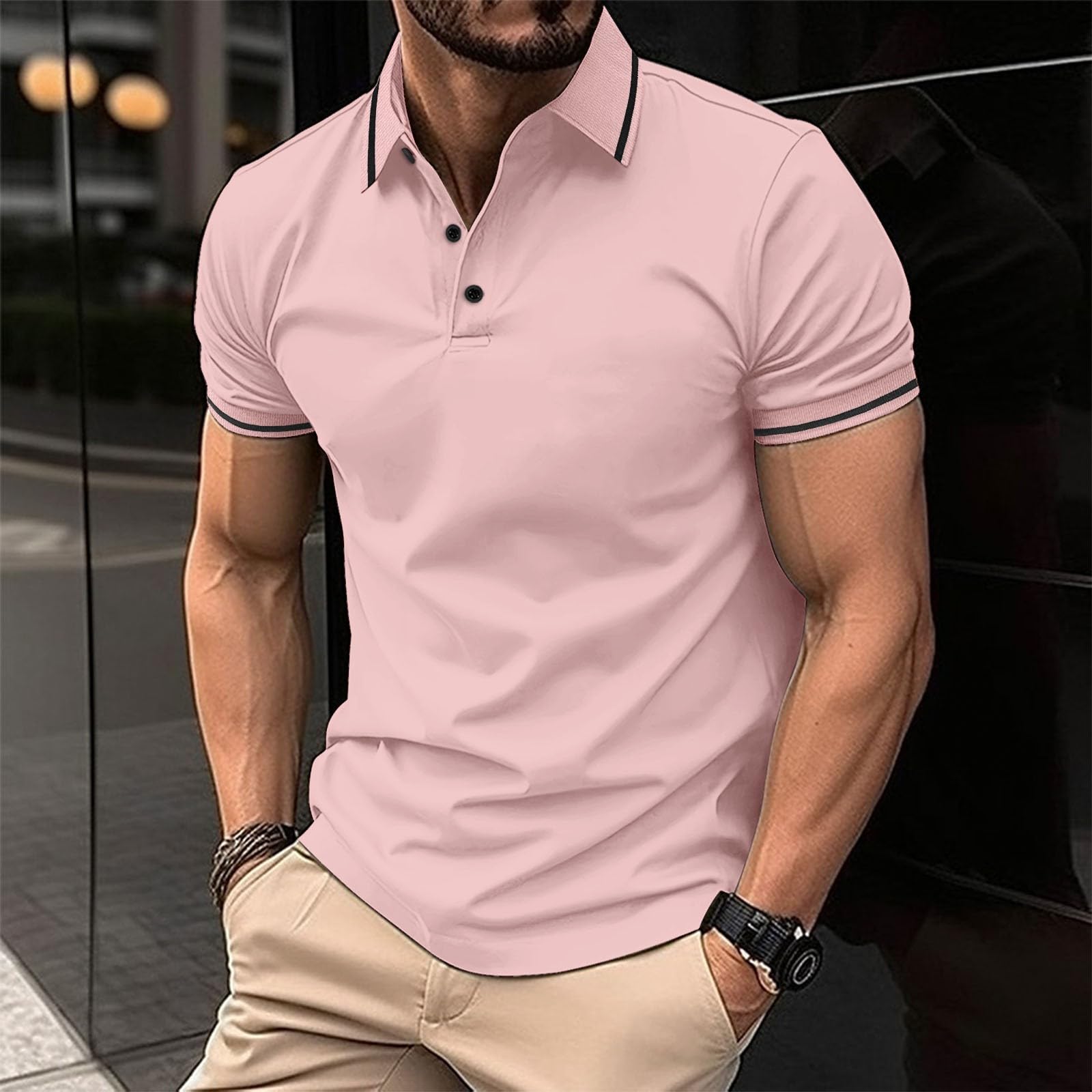 Polo de manga corta para hombre, de ajuste regular, con botones, cuello acanalado, para golf, a la moda, informal, para tenis, verano, talla grande