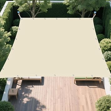 Waterproof Sun Shade Sail 10 x 13 Rectangle UV Block Shade Fabric Sun Shade Cloth Privacy Screen with Grommets for Backyard Yard Deck Patio Garden Outdoor Activities, Beige
