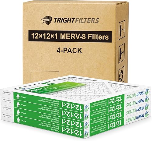 TRIGHTFILTERS 12x12x1 Filtro de aire 4 paquete, MERV 8 Filtros de aire plisados de defensa contra el polvo de reemplazo para aire acondicionado HVAC