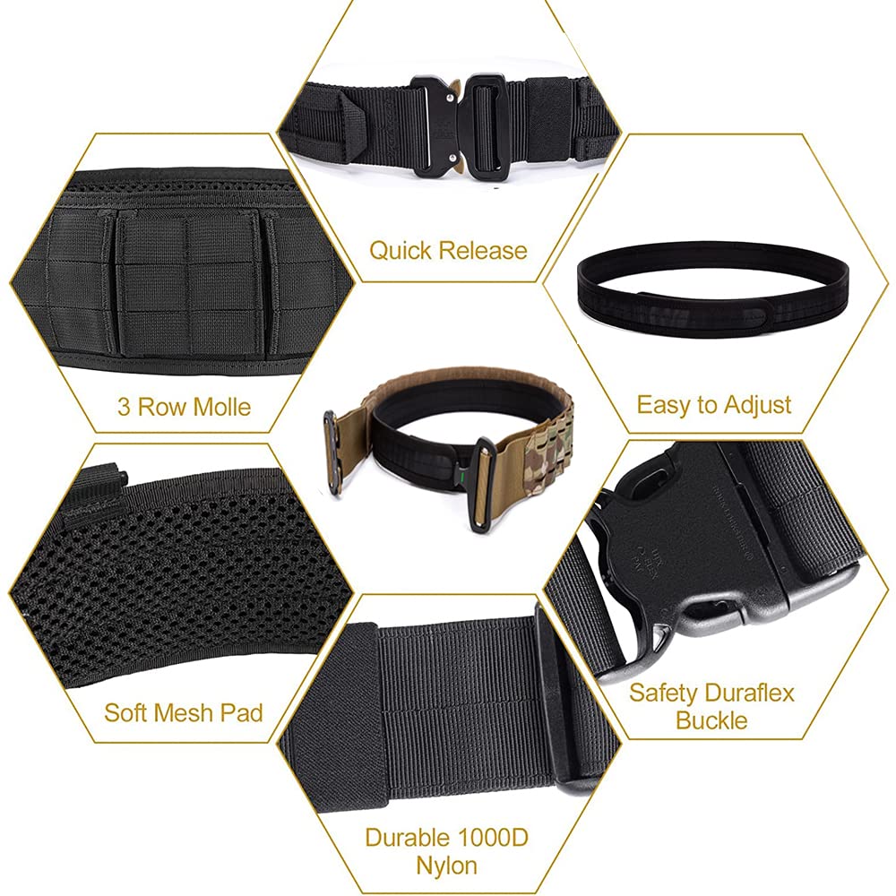 TWINFALCONS Cinturón Táctico Doble Capa MOLLE,Cintura interior con velcro Battle Belt de Militares de Corte láser Cinturones Airsoft CS Para Hombres