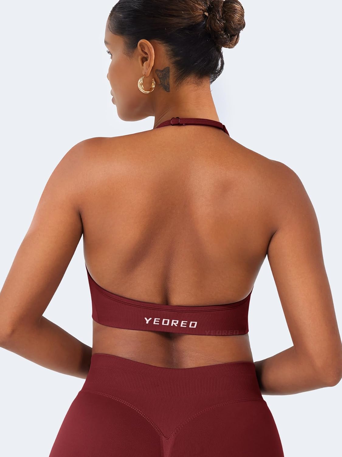 YEOREO SoftHue Women Halter Sports Bra Impact Longline Strappy Bra V Neck Padded Open Back Workout Gym Crop Top - Image 2