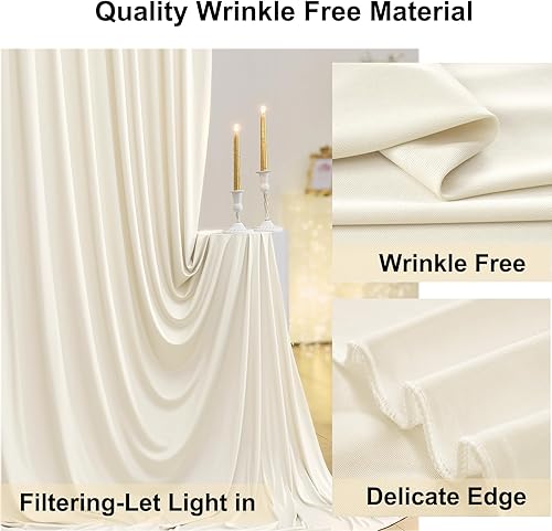 Miniatura 4 de Cortina de telón de fondo marfil marfil de 20 x 10 pies para fiesta de boda, 4 paneles de 5 x 10 pies de grosor de poliéster sedoso marfil para