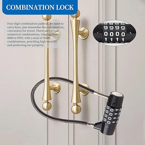 Miniatura 7 de Candado de cable de bloqueo de combinación con cerradura de gabinete de 4 dígitos, longitud de giro de 5.5 pulgadas, cable duradero ideal para
