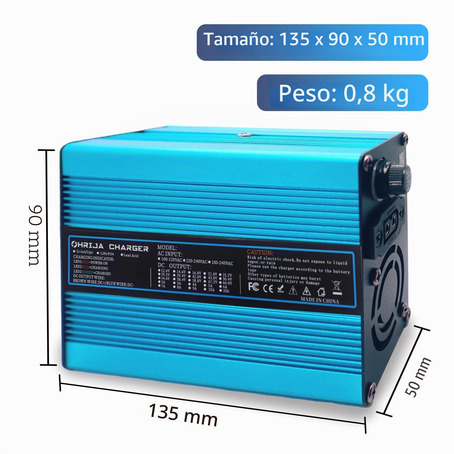 Cargador de batería LiFePO4 de 29,2 V y 10 A, Compatible con Carga rápida, Exterior Azul, con Conector Gris Anderson de 50 A.