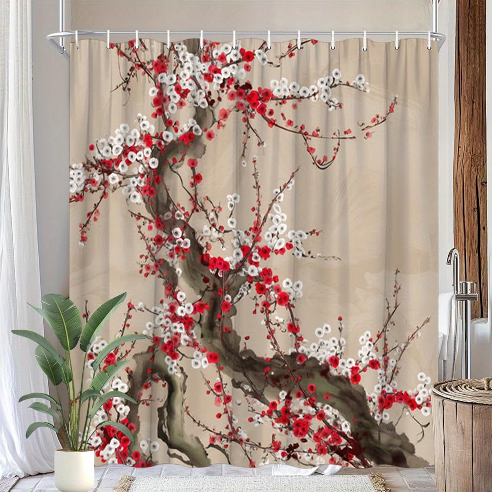Rideau de douche fleurs de cerisier 140x230 anti-éclaboussures et imperméable