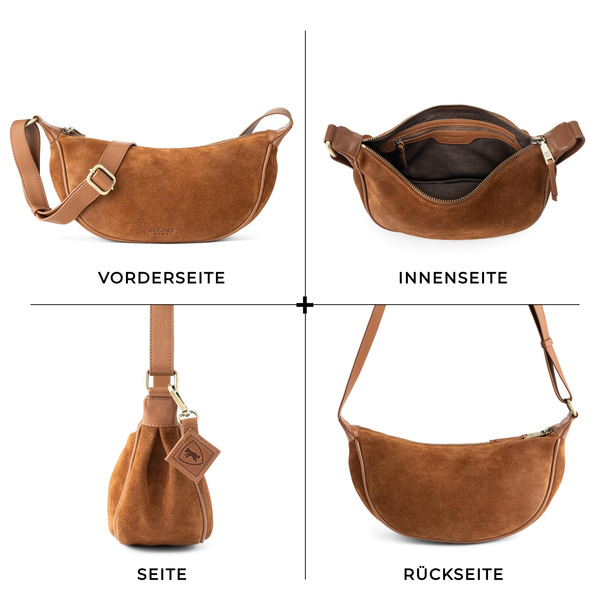 Berliner Bags Crossbody Luna, Halbmond Tasche aus Leder, Moon Bag, Umhängetasche, Schultertaschen für Damen