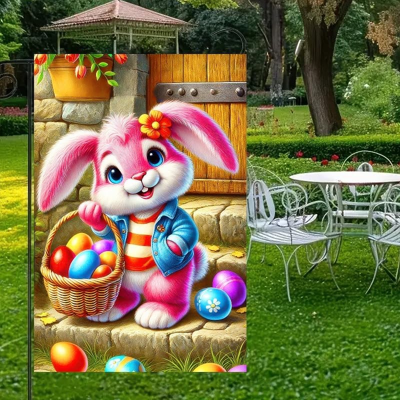 Easter Garden Flag 12x18 inch Double Sided Cute Bunny Garden Flags Eggs Yard Flag Easter Decoration for Outside Decor Yard Porch Outdoor Banner Summer Spring Decorations - Image 5