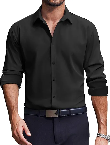 COOFANDY Men's Dress Shirts Long Sleeve Casual Button Down Shirt Solid Regular Fit Formal Business Shirts