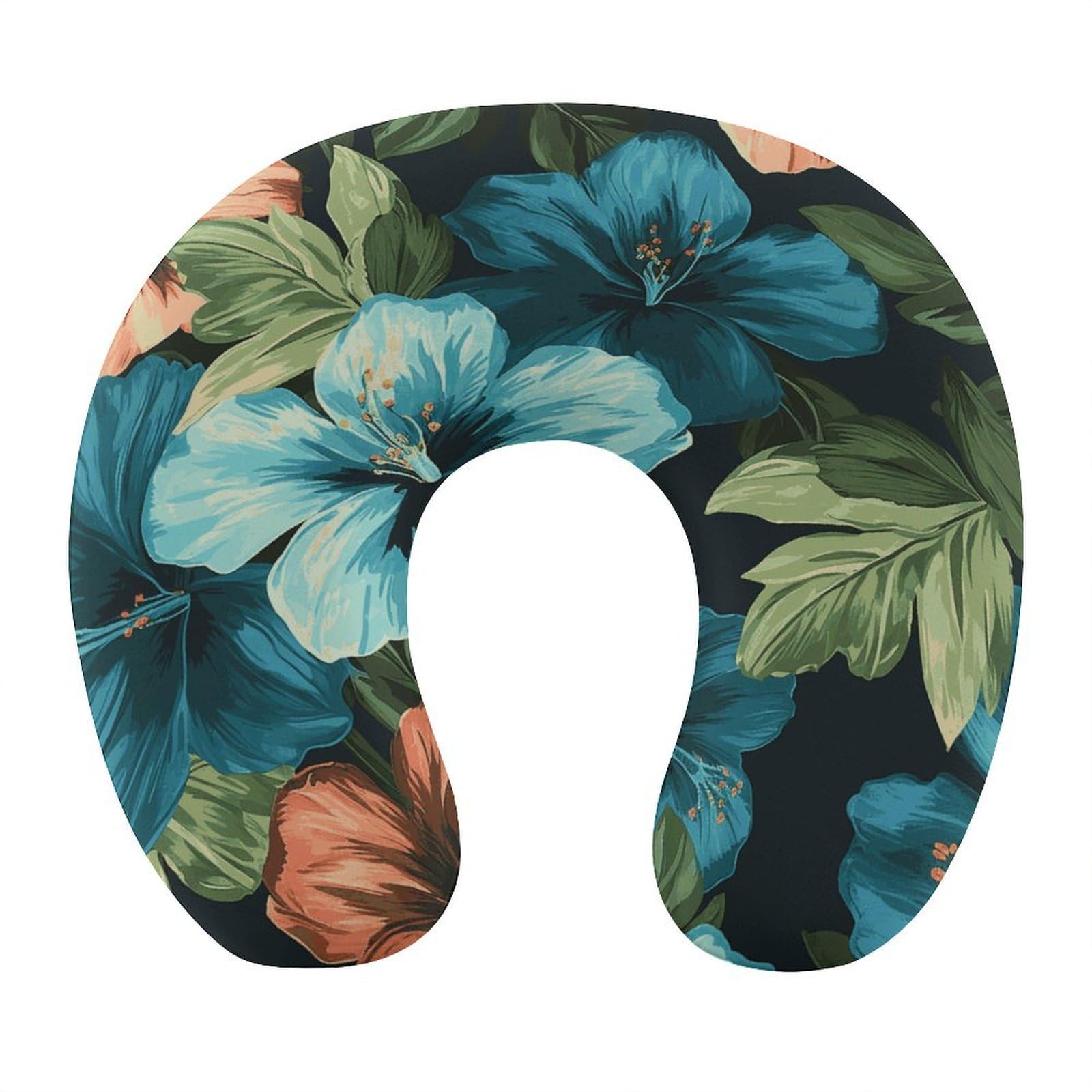 Btcowzrv Style Hibiscus Flowers Pattern U Shaped Neck Pillow Travel Pillows